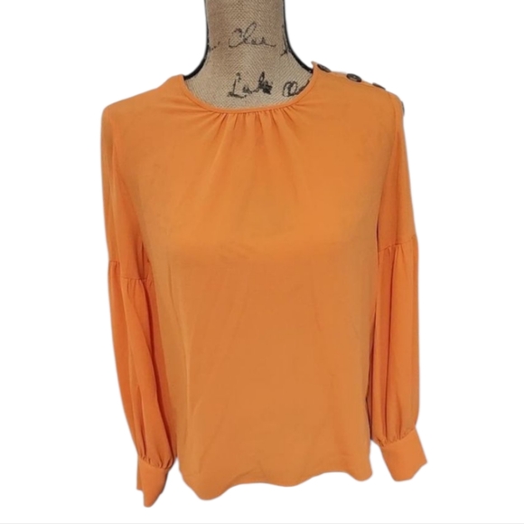 VINCE Camuto orange button detail lantern sleeve blouse‎ size XXS NEW!!! - Picture 1 of 8